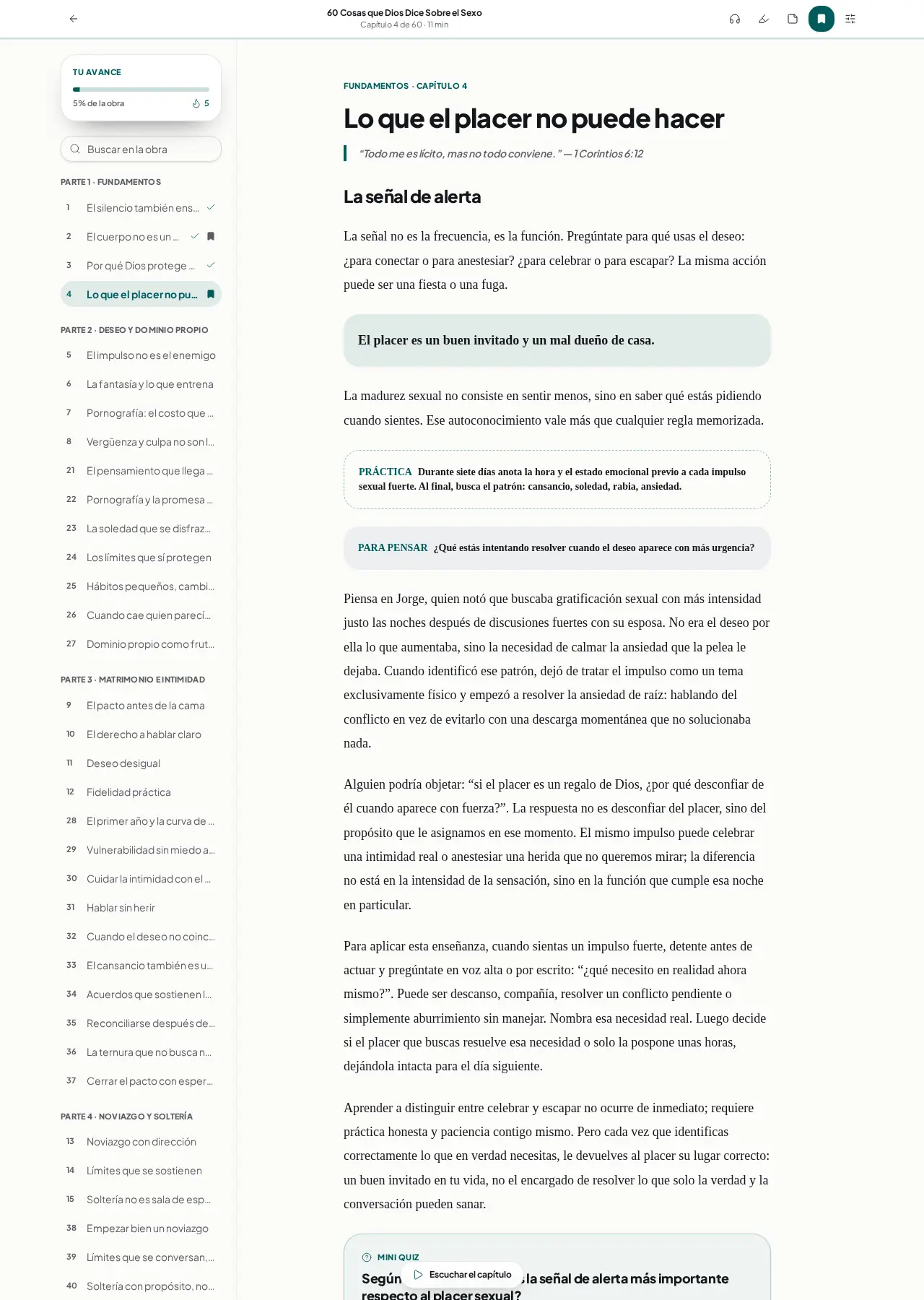 Captura real del lector con un capítulo abierto e índice