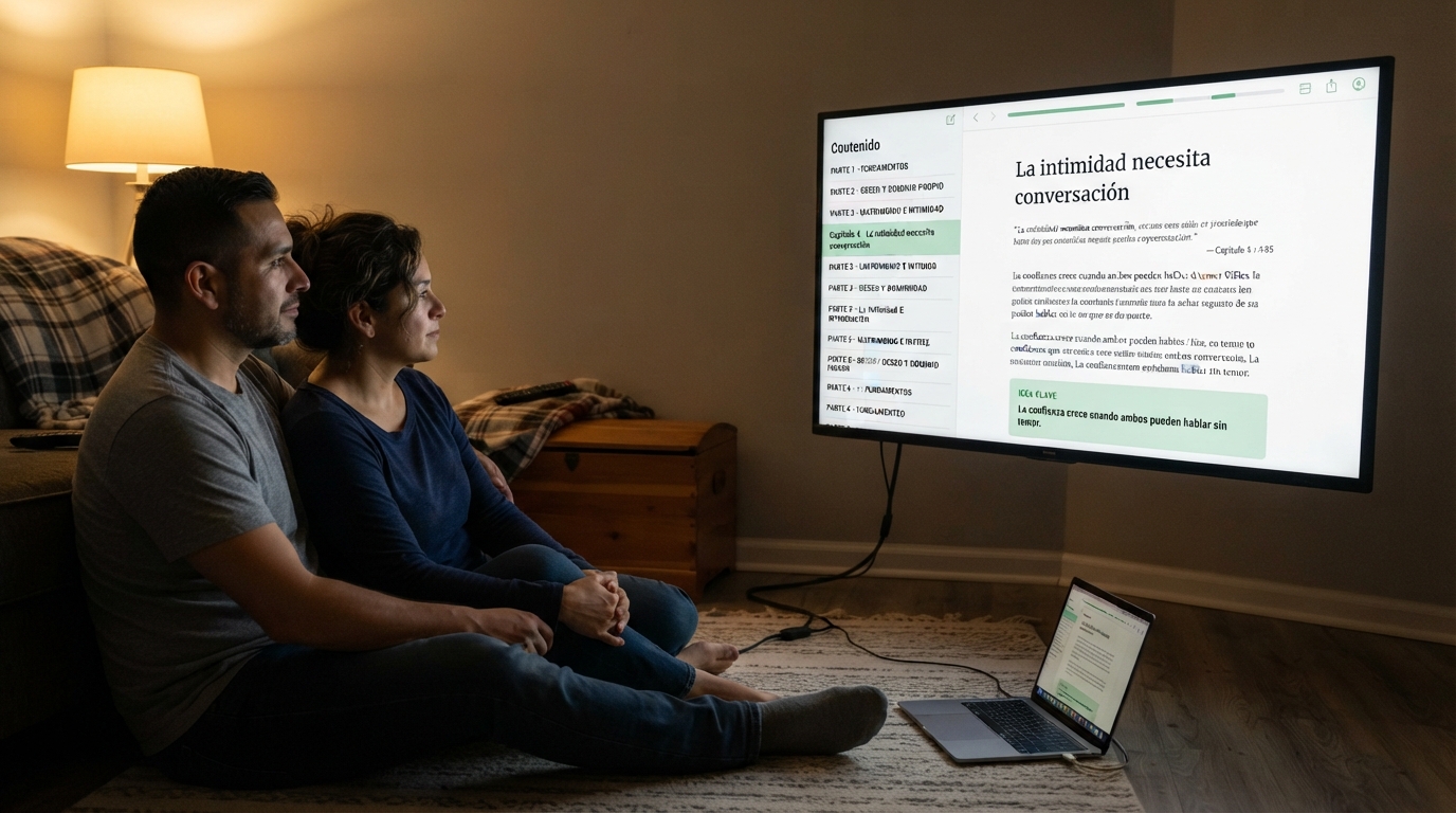 Pareja leyendo un capítulo juntos