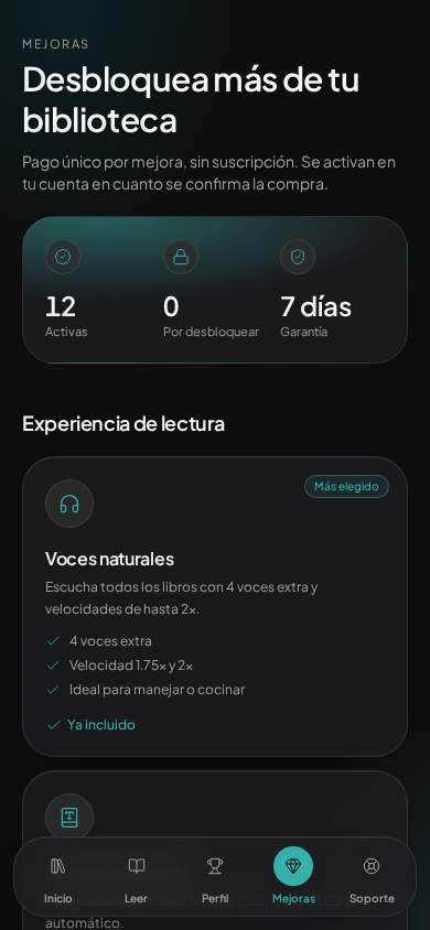Catálogo de mejoras opcionales